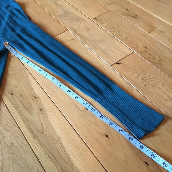 Peacock Blue Pleated Knit Open Waterfall Cardigan - Picture 13 of 15